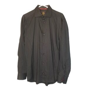 A21 Black Pinstripe Button Up Cotton Shirt Long Sleeve Contrast Collar Cuff LRG